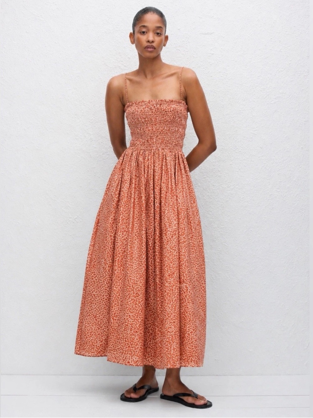 Matteau shirred bodice floral midi dress